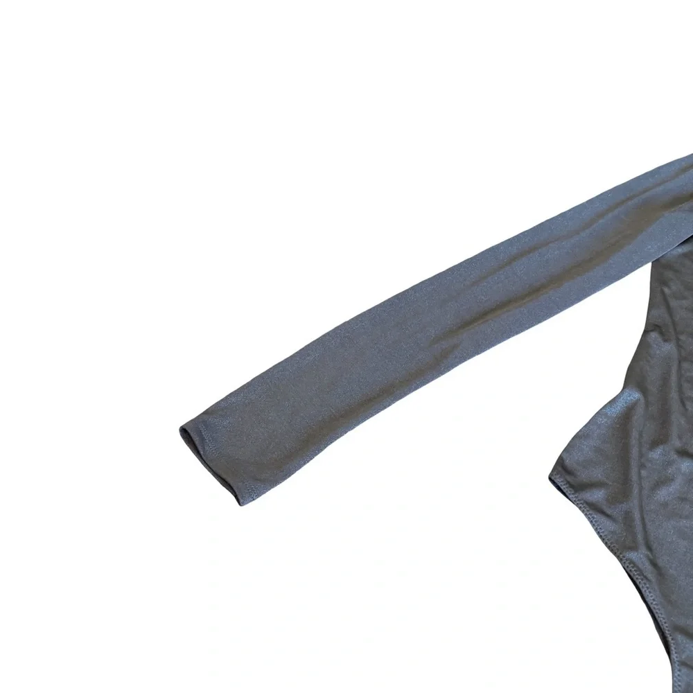 BCBGMaxAzria Turtleneck Bodysuit Shimmer Stretch Grey Long Sleeve Stretch XS NWT - Picture 4 of 15